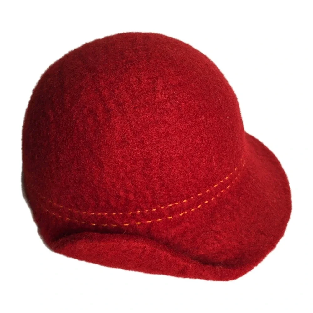 NEW Handmade‎ Nepal Felted Wool Hat Red Boho Fair Trade Ganesh Himal Trading Co.